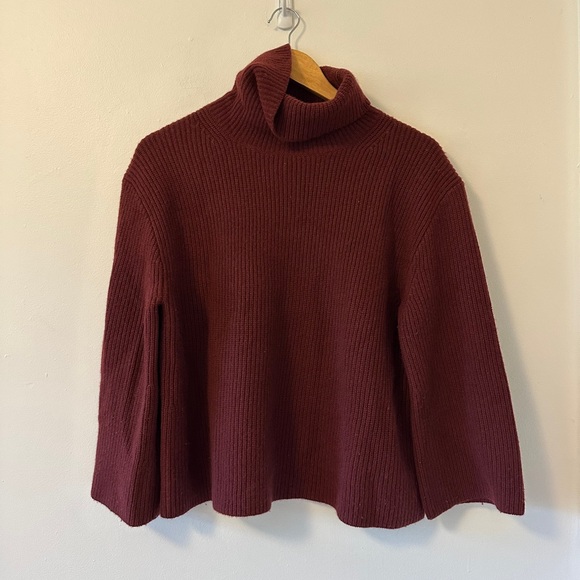 J. Crew Burgundy Red Turtleneck Sweater with Bell Sleeves | Size Small - Picture 1 of 7